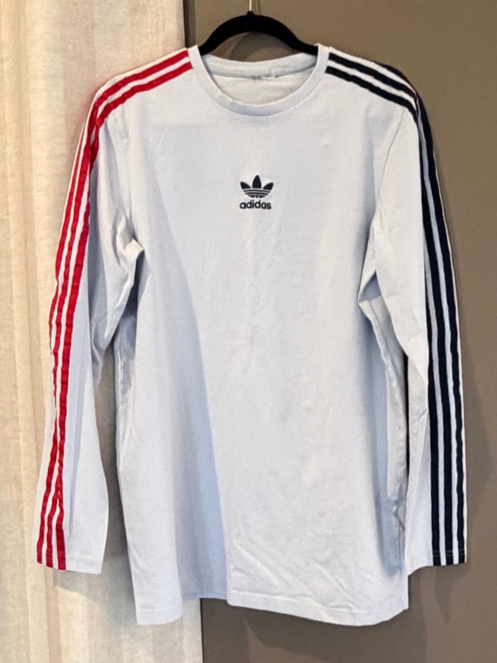 Adidas Originals Men's 3-stripes Light Blue Long Sleeve, Size Large